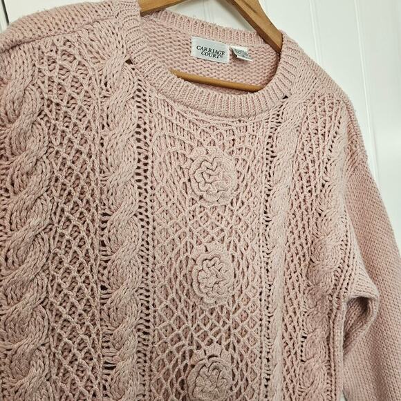 Vtg Carriage Court 80s Sweater Women Medium Pink Knit Coquette Cottage Grandma - Picture 3 of 8